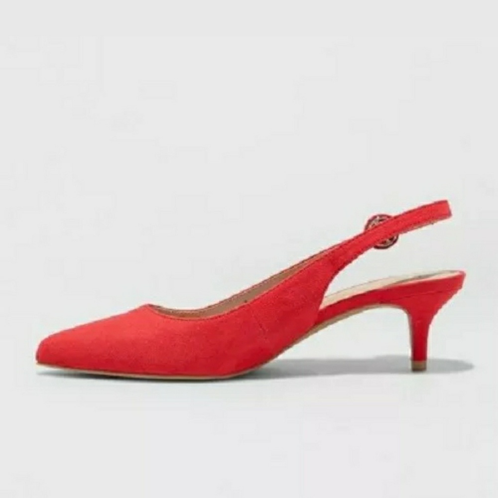 Kitten Heels Sling Back Pointed Almond Toe - Picture 2 of 3